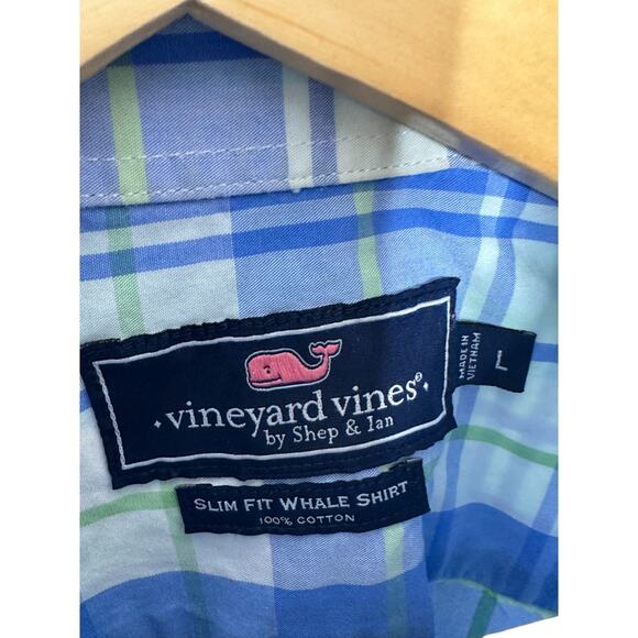 Vineyard Vines Slim Fit Whale Shirt Blue Check Button-Up Shirt Men's Size Large - Picture 3 of 4